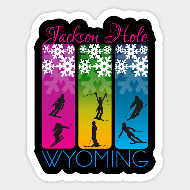 Jackson Hole, Wyoming, United States - Happy Skiers, Snowflakes Sticker by funfun